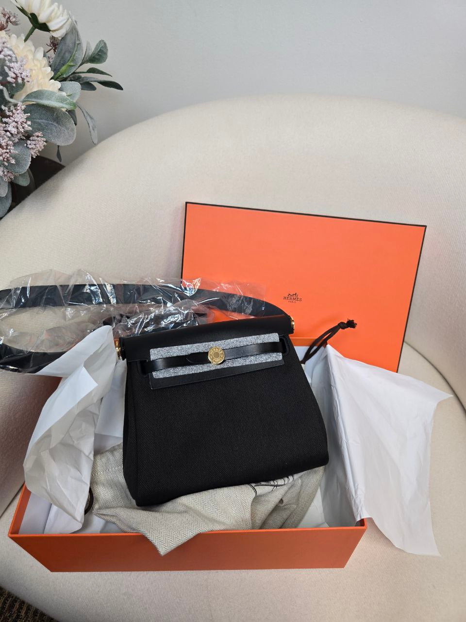 Hermès Herbag Zip 20 Mini Black Toile Militaire Canvas and Black Vache Hunter Palladium Hardware