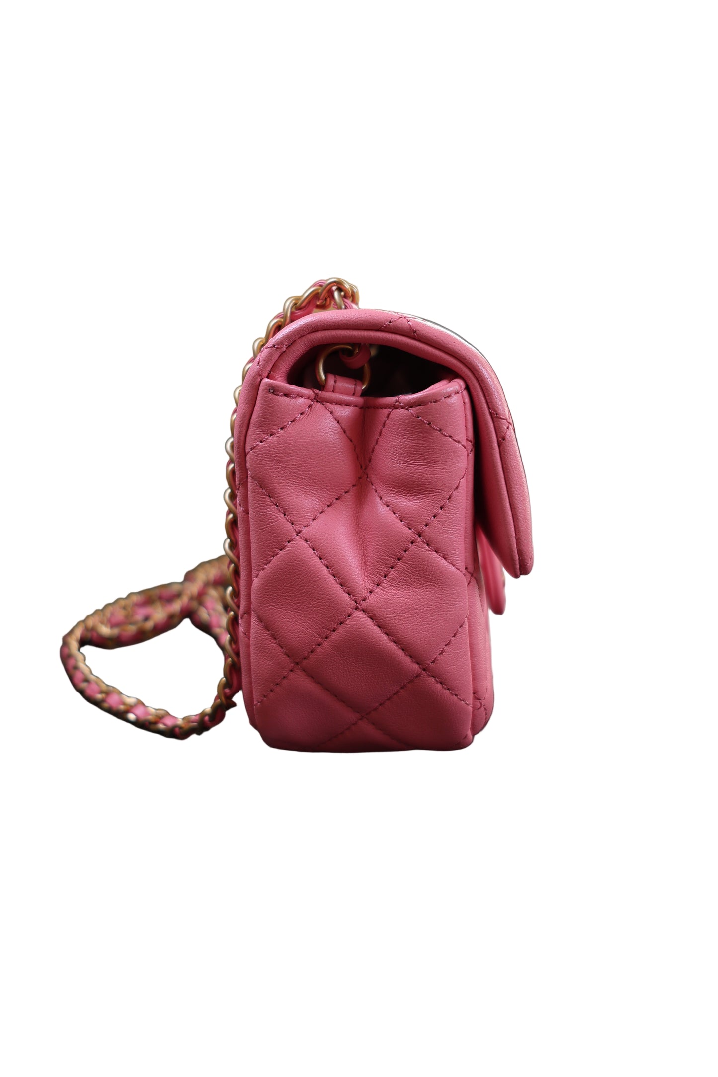 Chanel Lambskin Quilted Mini Rectangular Flap Pink Yellow