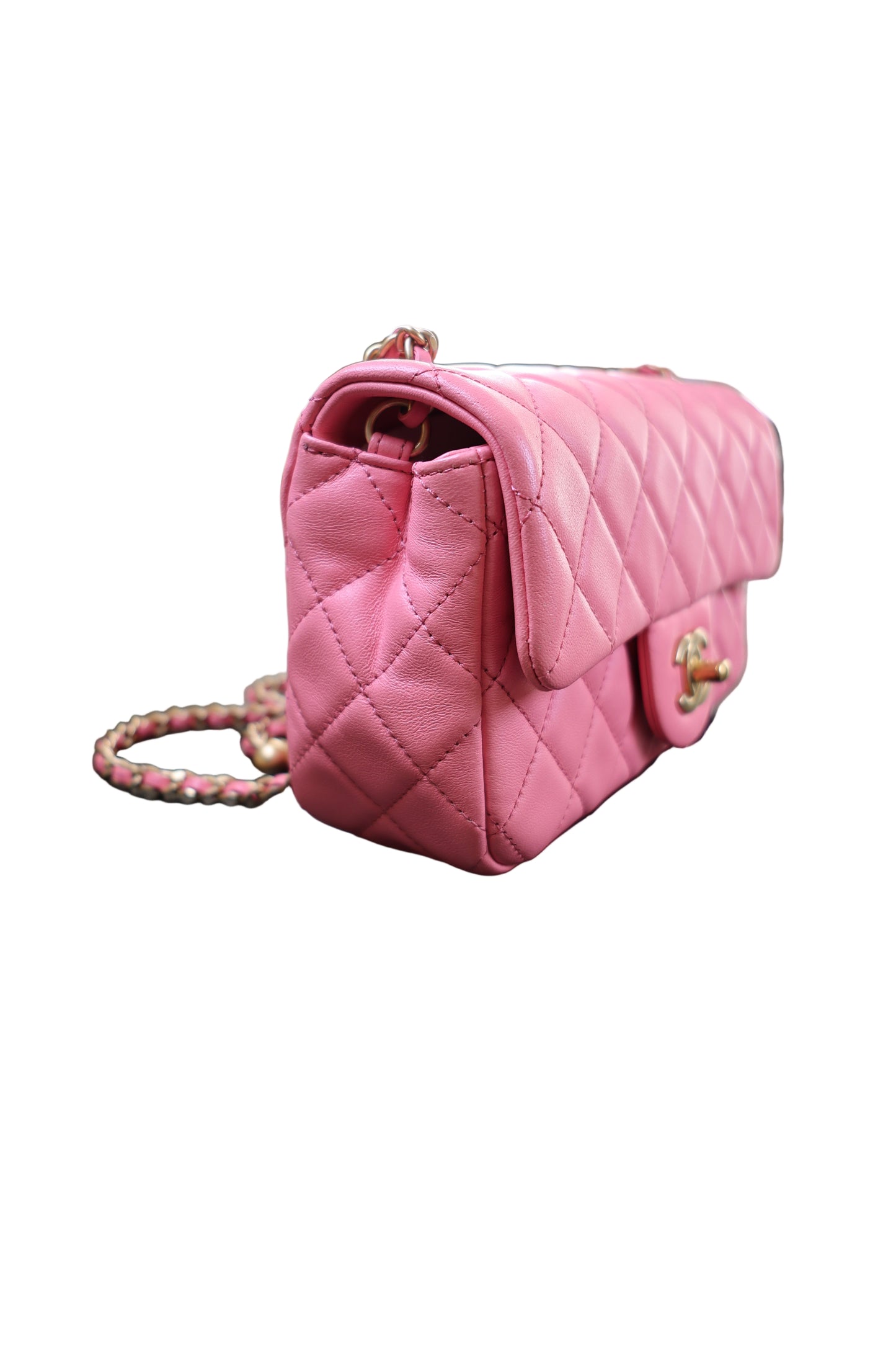 Chanel Lambskin Quilted Mini Rectangular Flap Pink Yellow