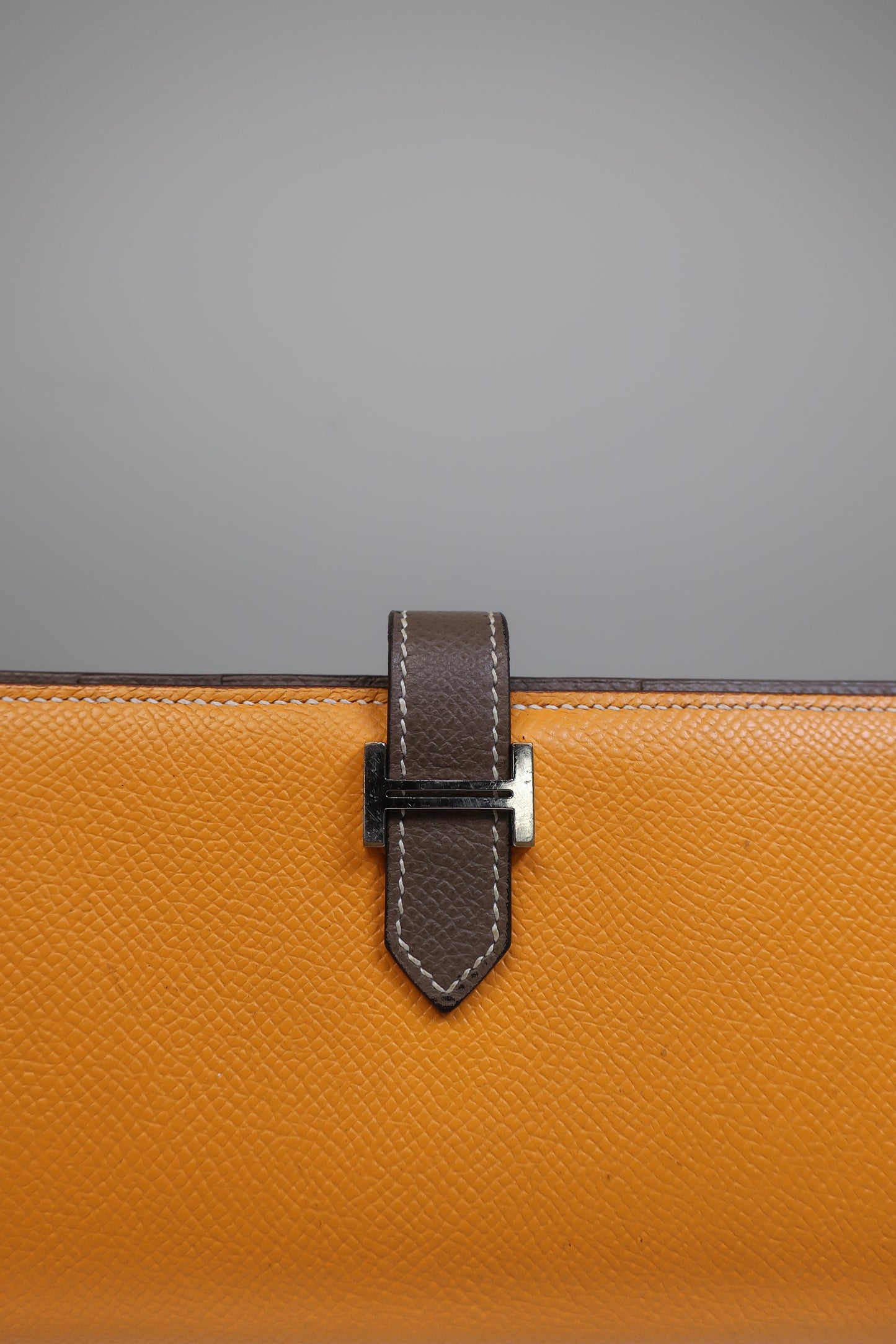 HERMES Bearn Bicolore Trifold Wallet Veau Epsom Yellow & Brown