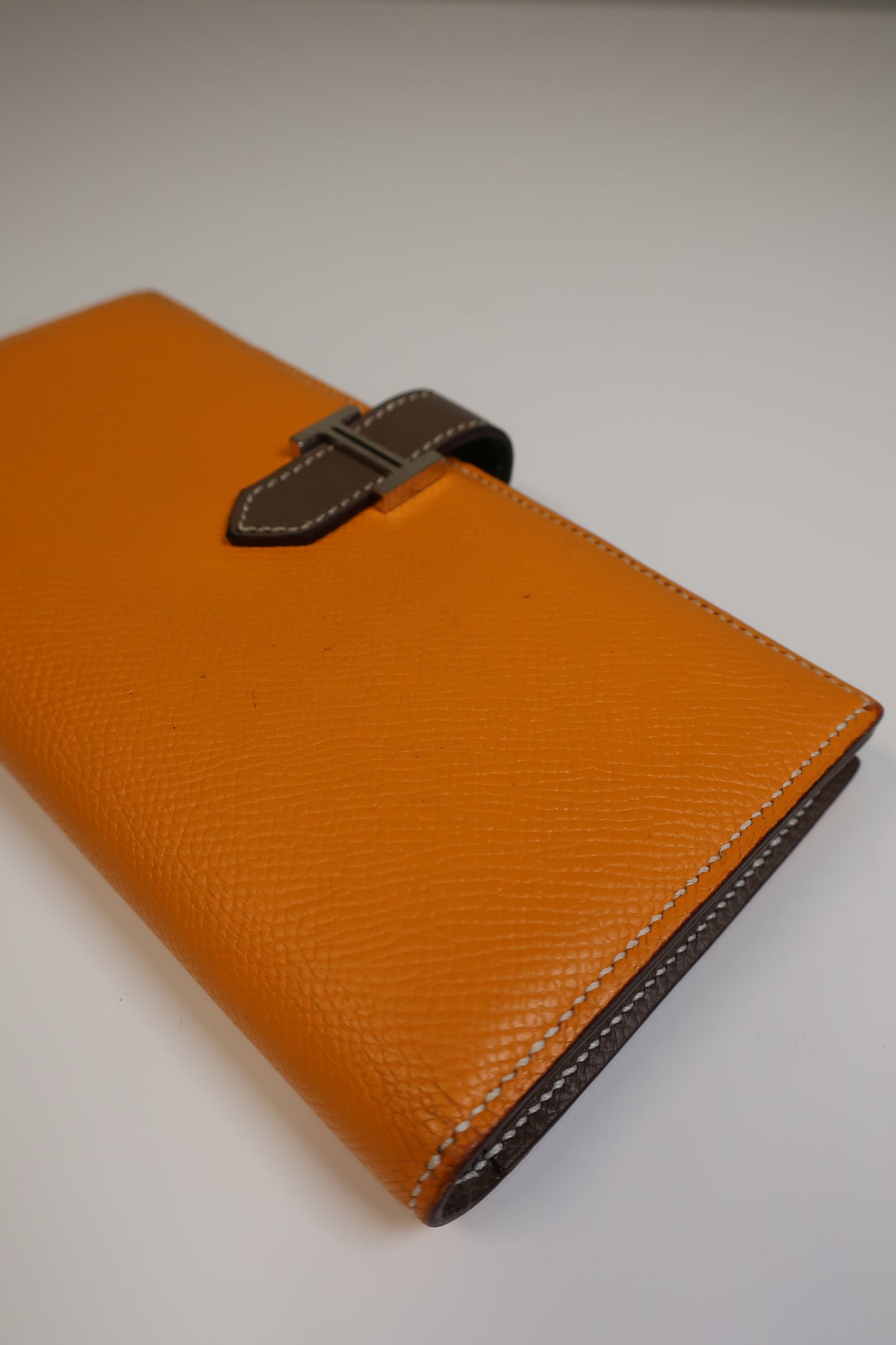 HERMES Bearn Bicolore Trifold Wallet Veau Epsom Yellow & Brown