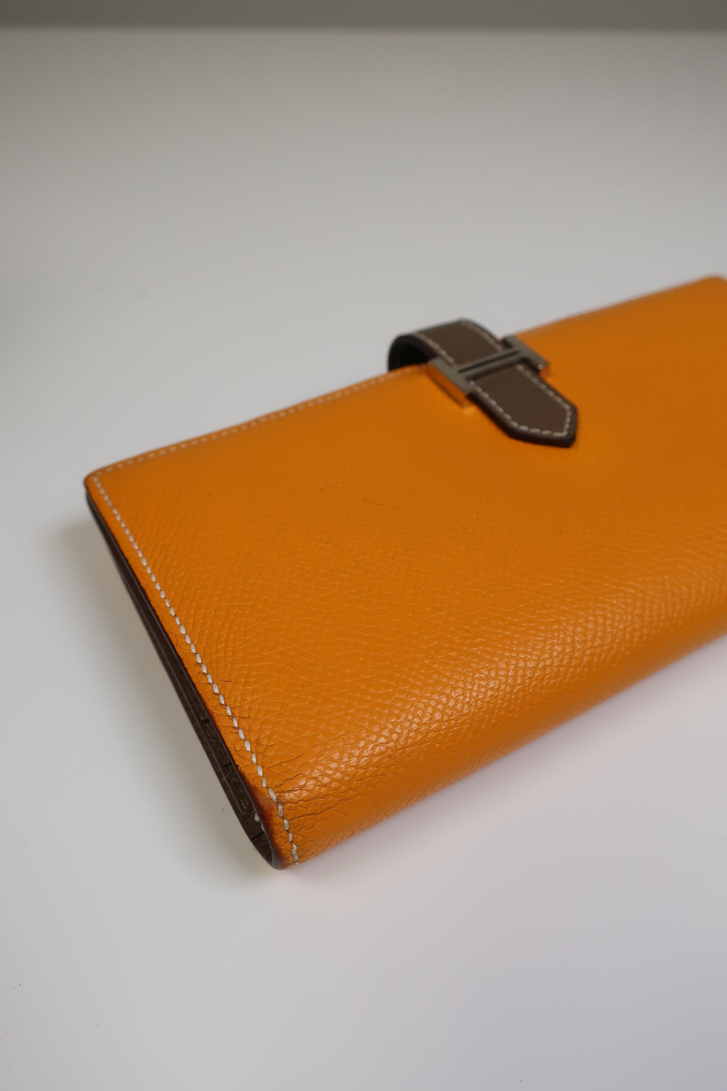 HERMES Bearn Bicolore Trifold Wallet Veau Epsom Yellow & Brown