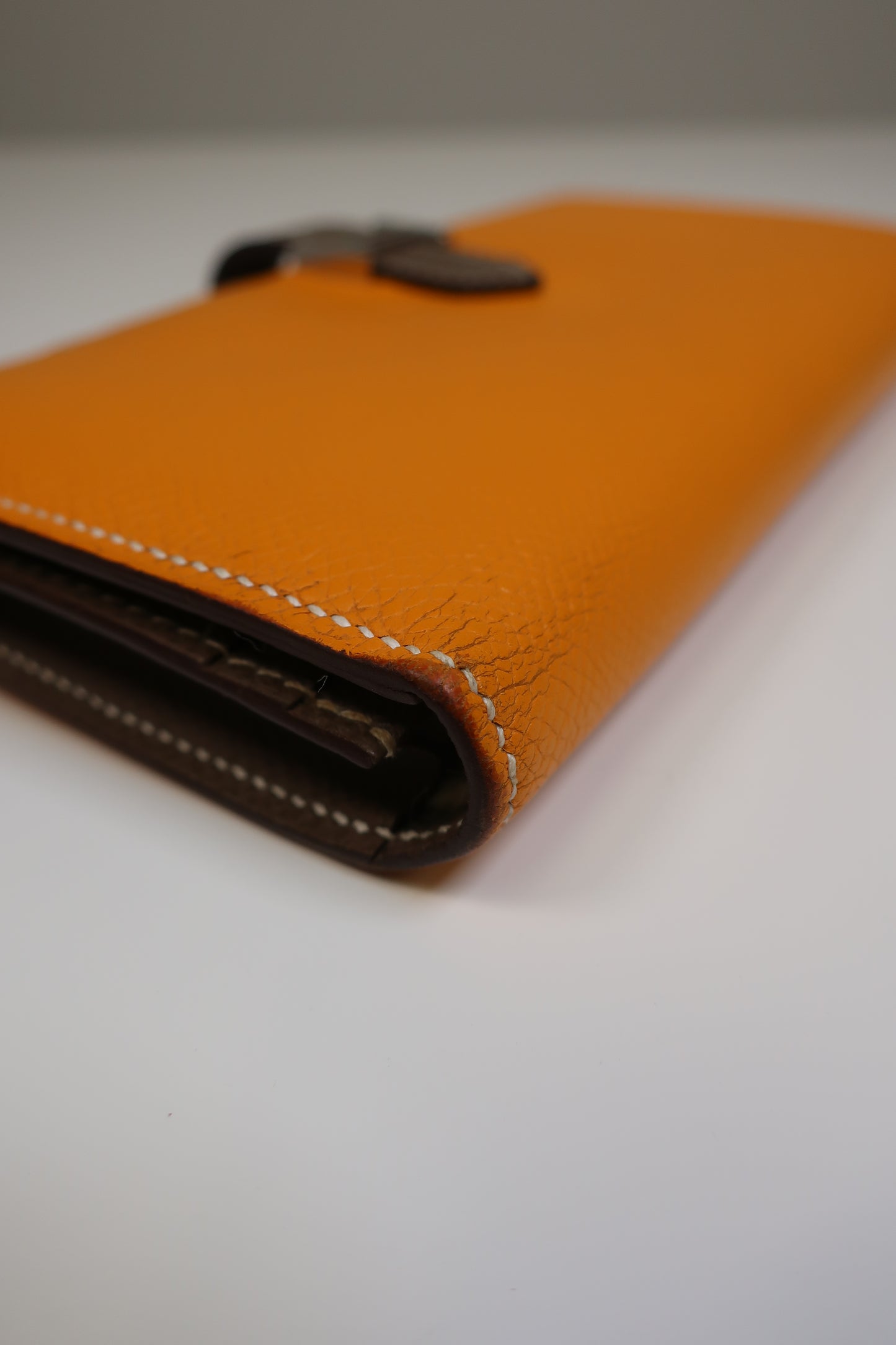 HERMES Bearn Bicolore Trifold Wallet Veau Epsom Yellow & Brown