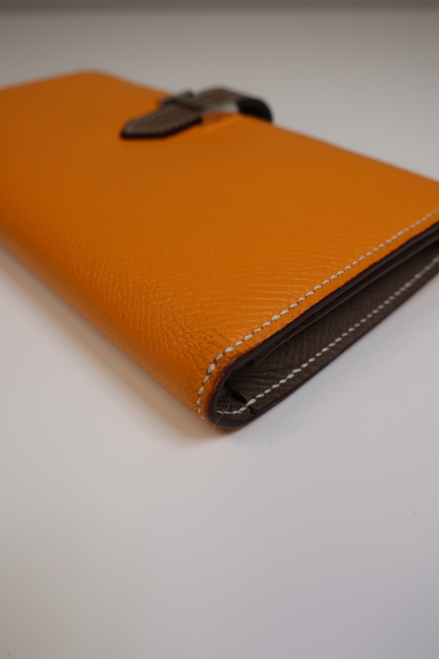 HERMES Bearn Bicolore Trifold Wallet Veau Epsom Yellow & Brown