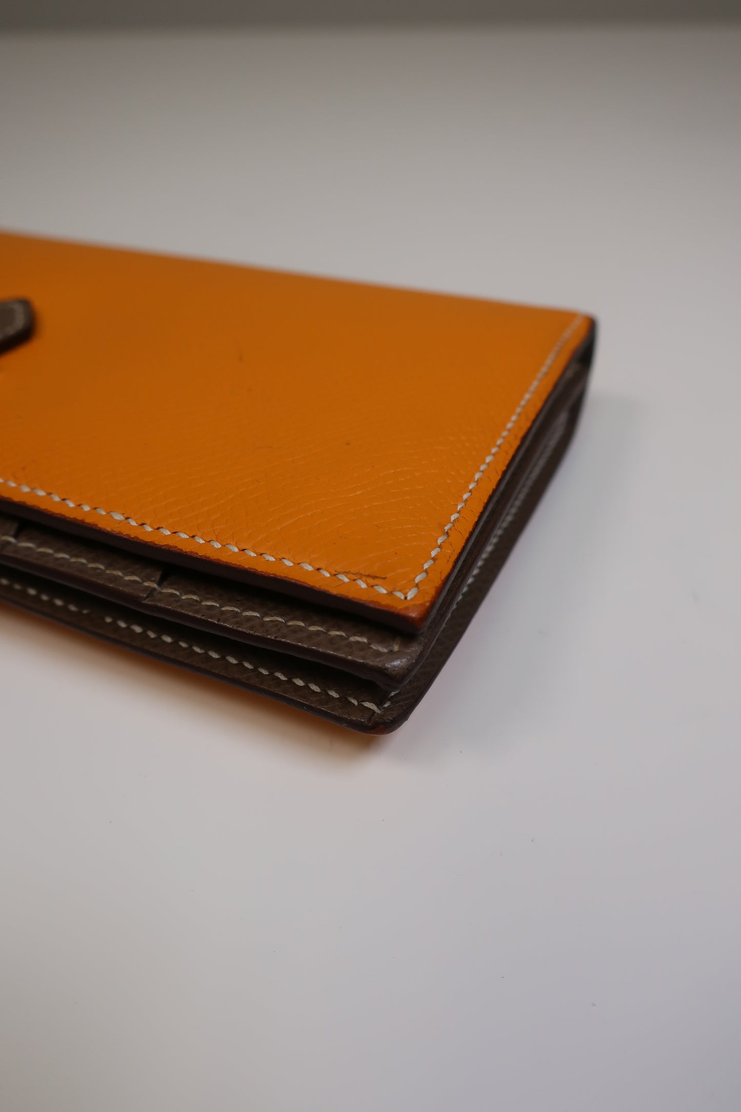 HERMES Bearn Bicolore Trifold Wallet Veau Epsom Yellow & Brown