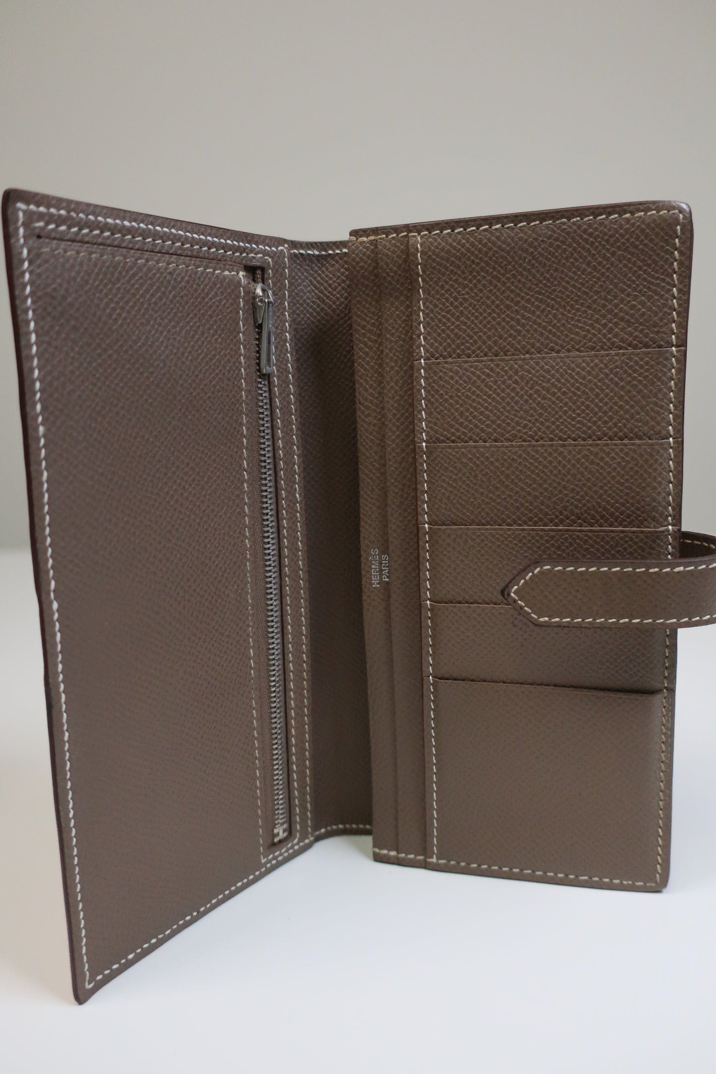 HERMES Bearn Bicolore Trifold Wallet Veau Epsom Yellow & Brown
