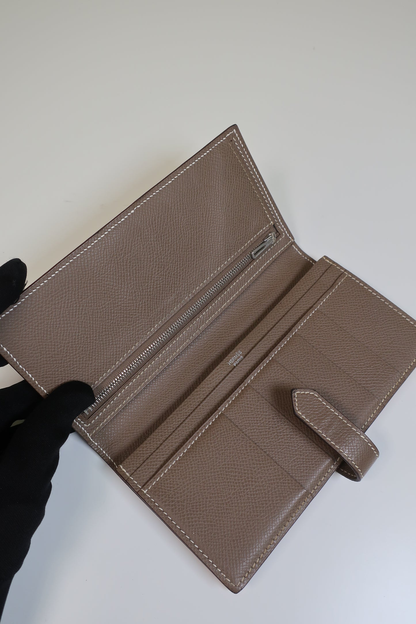 HERMES Bearn Bicolore Trifold Wallet Veau Epsom Yellow & Brown