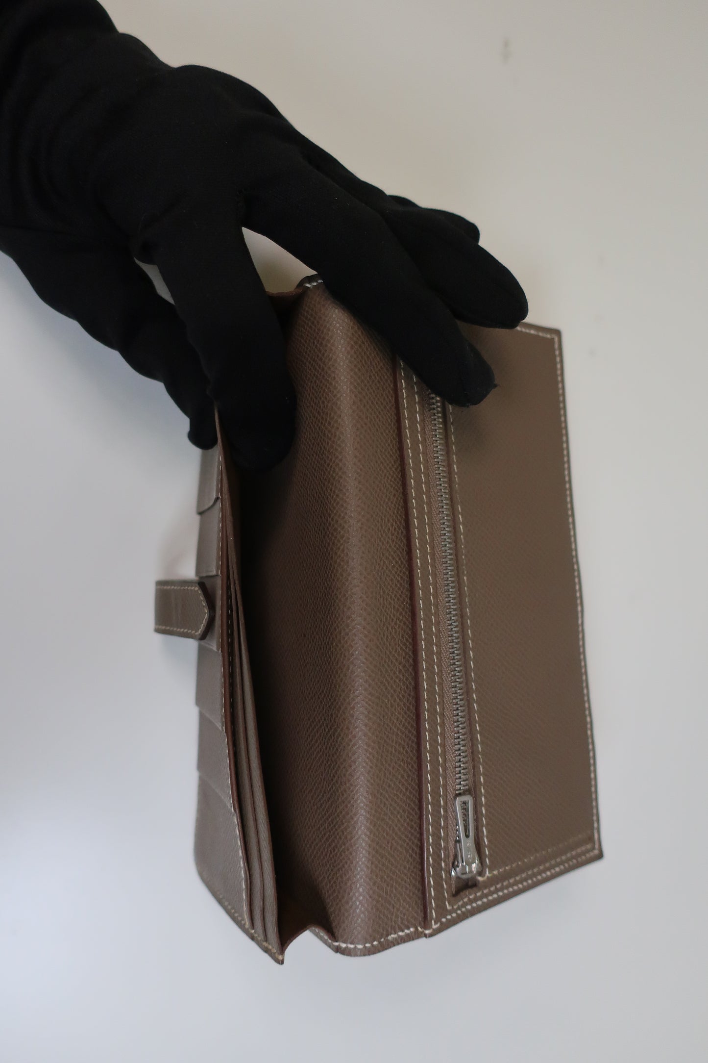 HERMES Bearn Bicolore Trifold Wallet Veau Epsom Yellow & Brown