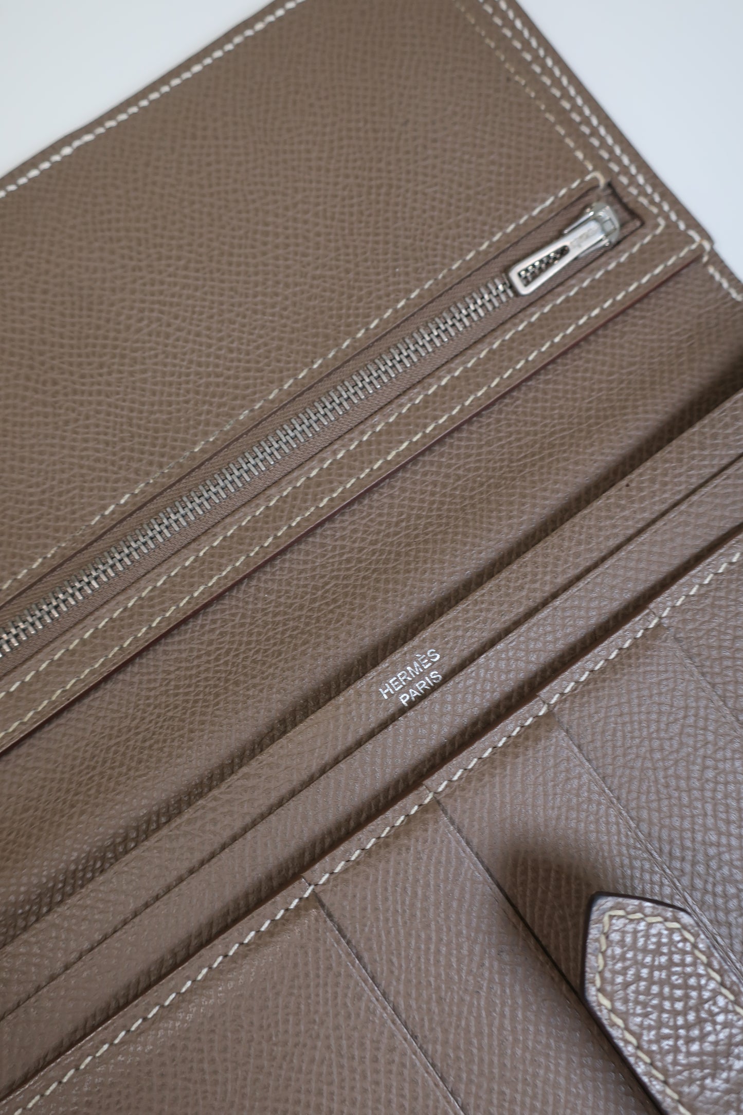 HERMES Bearn Bicolore Trifold Wallet Veau Epsom Yellow & Brown