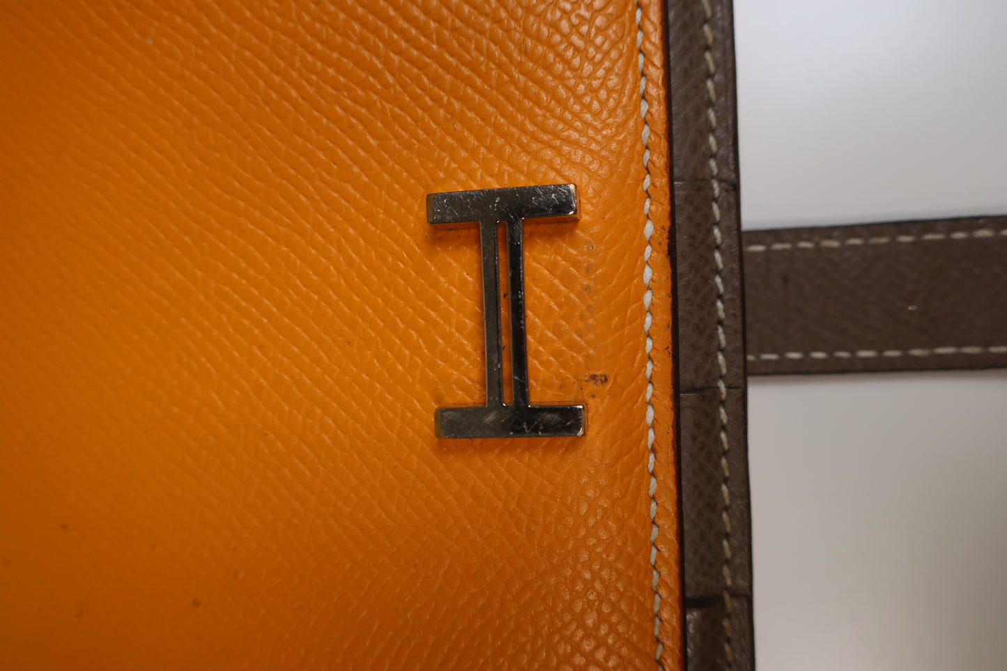 HERMES Bearn Bicolore Trifold Wallet Veau Epsom Yellow & Brown