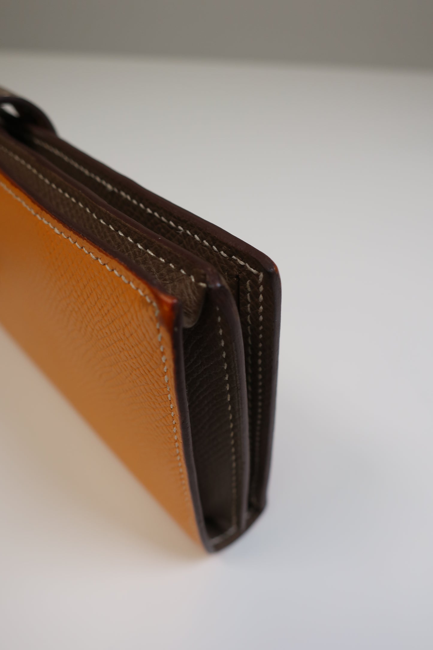 HERMES Bearn Bicolore Trifold Wallet Veau Epsom Yellow & Brown
