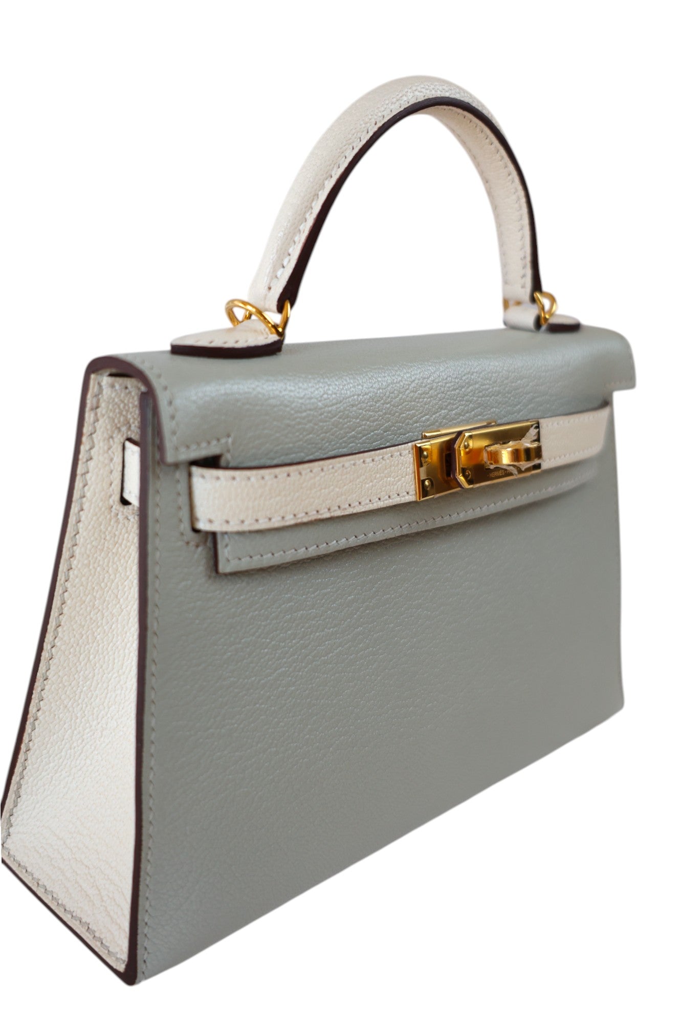Hermès Mini Kelly II 20 HSS Gris Perle / Craie Chèvre with Gold Hardware 2023 Stamp B