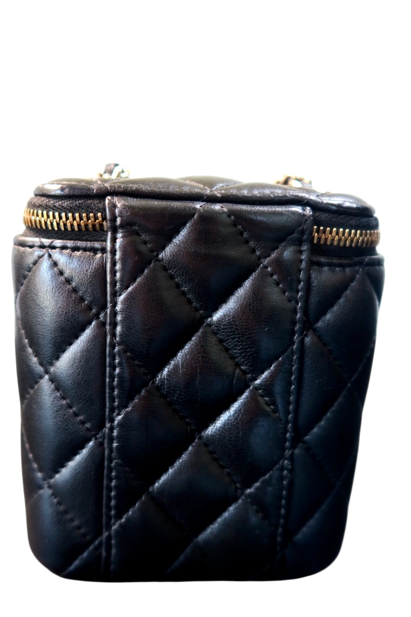 Chanel Lambskin Mini Vanity Case with Chain Black Leather Gold Hardware