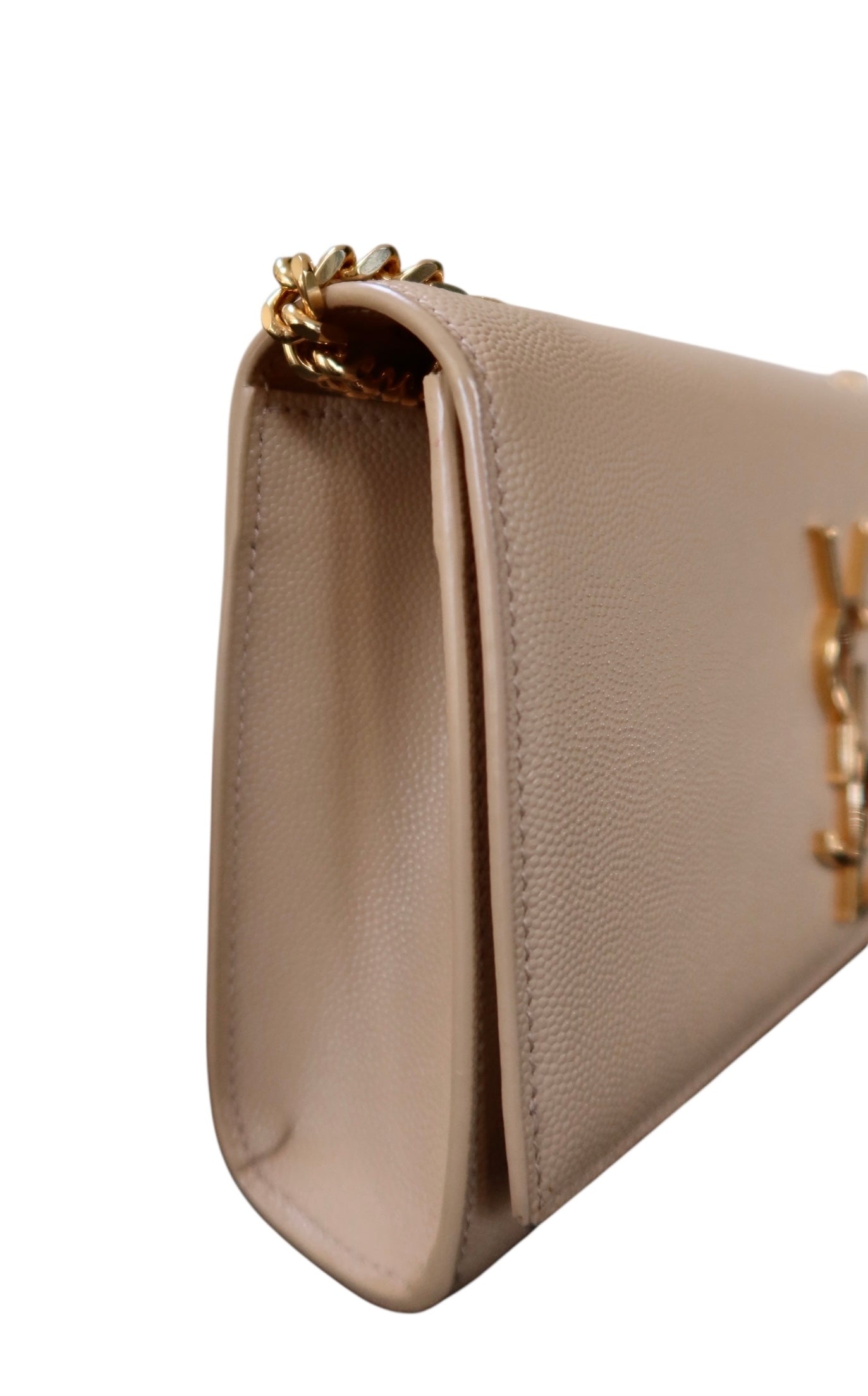 Saint Laurent Grain De Poudre Small Monogram Kate Satchel Nude Powder