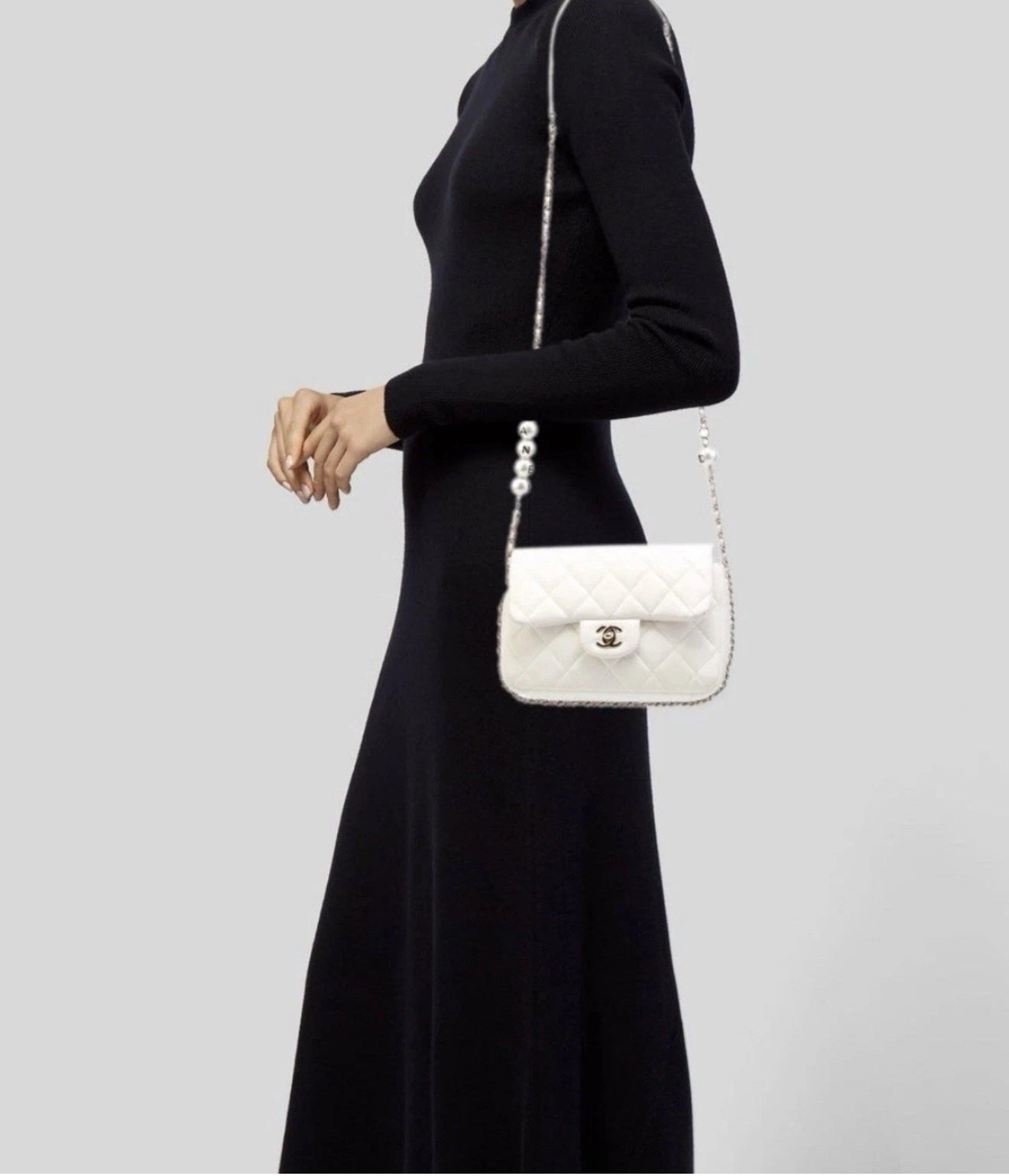 Chanel "My Precious" Flap Bag Imitation Pearl White Lambskin Light Gold Hardware