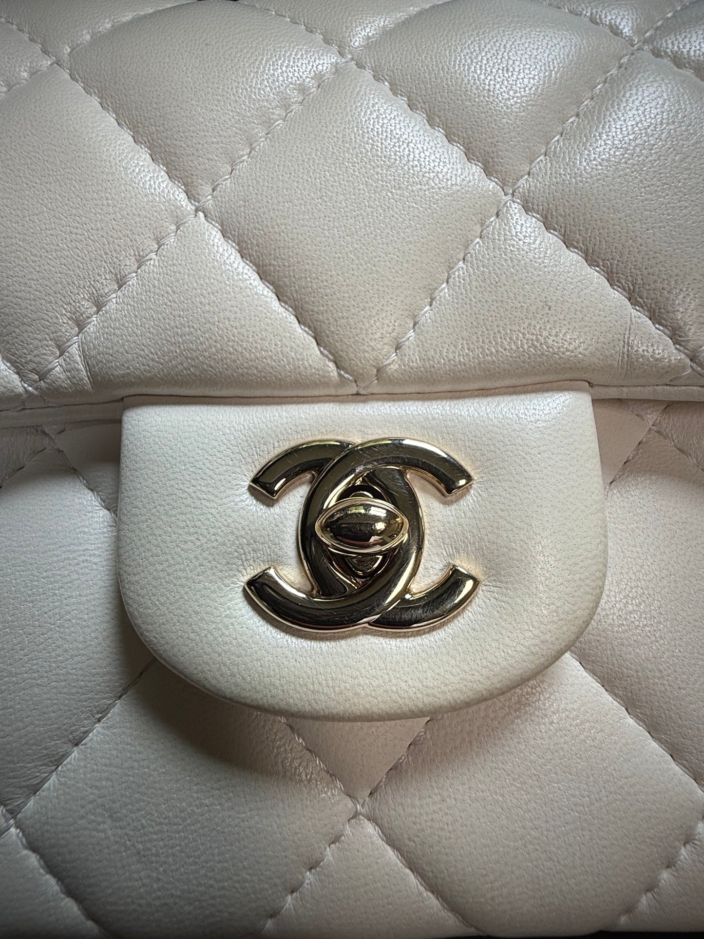 Chanel "My Precious" Flap Bag Imitation Pearl White Lambskin Light Gold Hardware