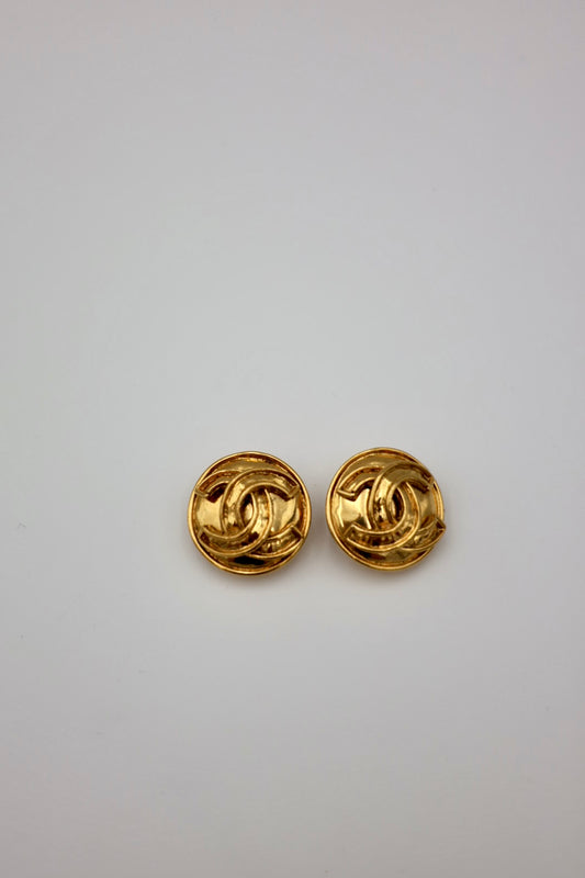 Chanel Coco Mark Gold Plated Round 94P Earrings