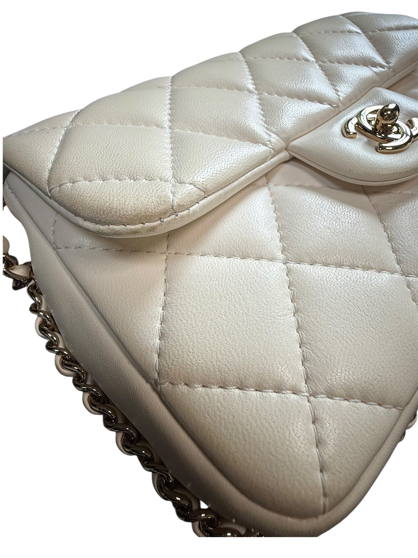 Chanel "My Precious" Flap Bag Imitation Pearl White Lambskin Light Gold Hardware