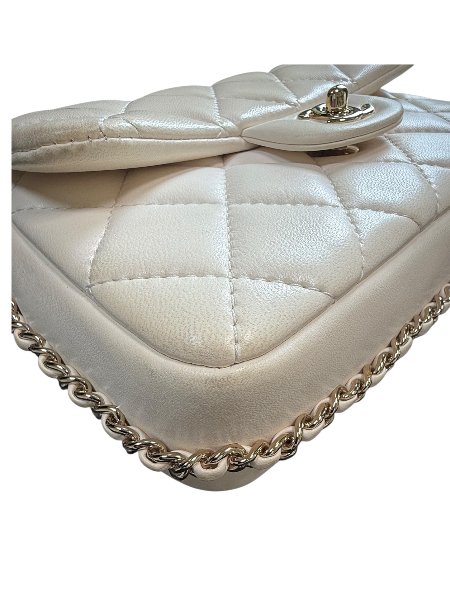 Chanel "My Precious" Flap Bag Imitation Pearl White Lambskin Light Gold Hardware