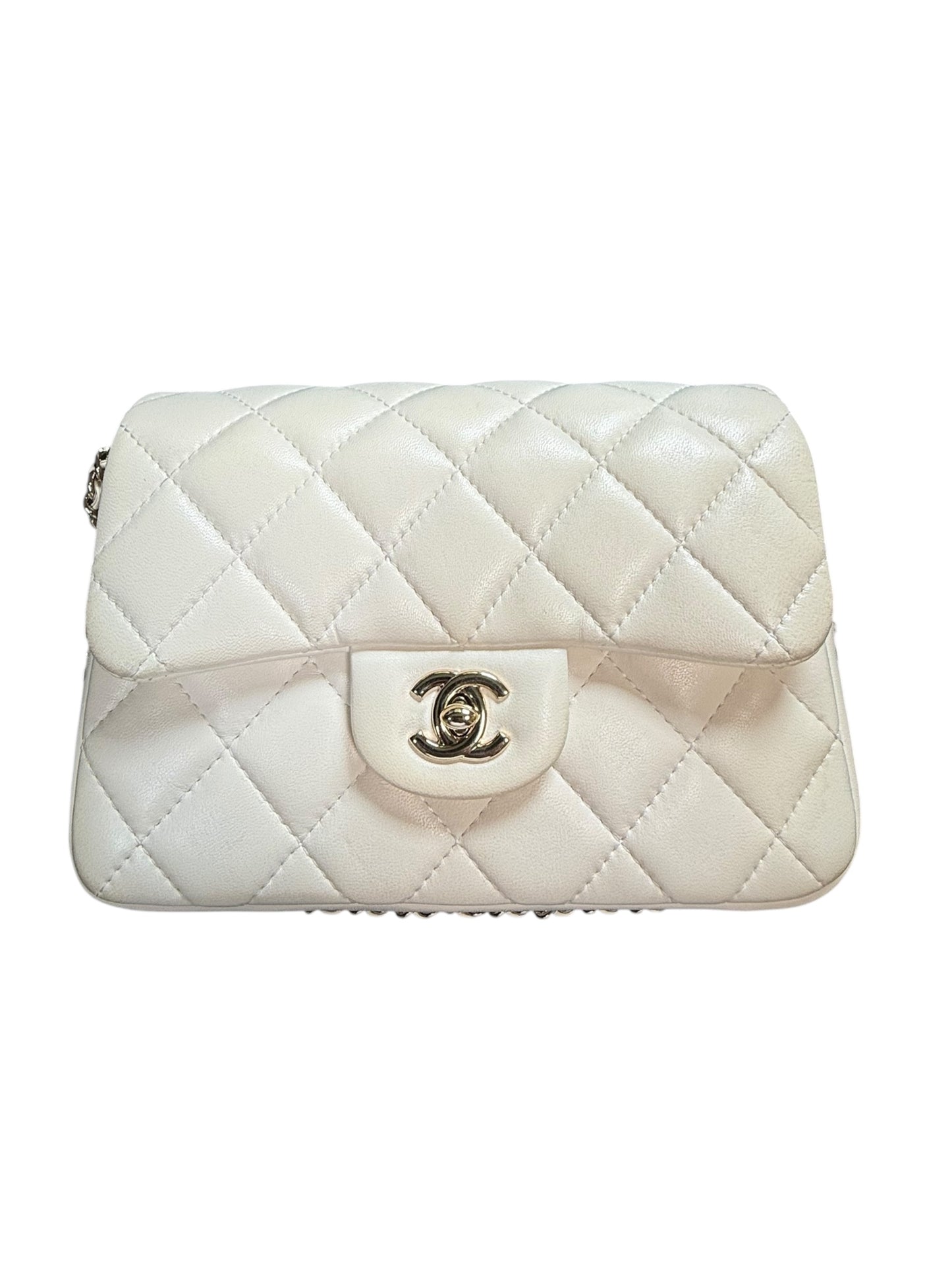 Chanel "My Precious" Flap Bag Imitation Pearl White Lambskin Light Gold Hardware