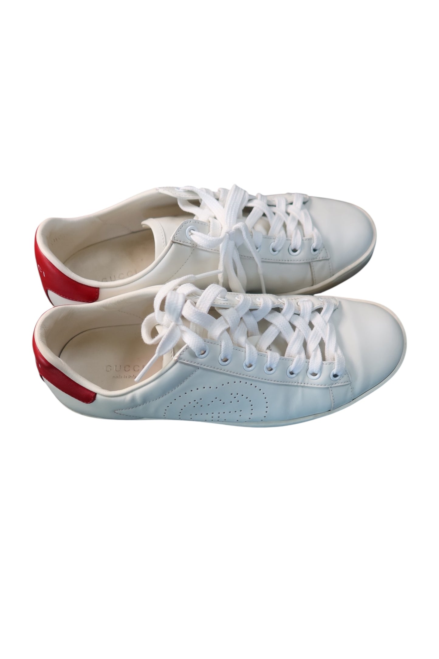 Gucci Ace Perforated Interlocking G Calfskin Leather Sneakers White with Red Accents Women