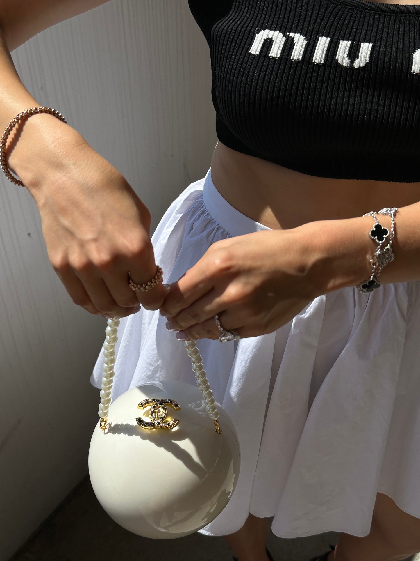 CHANEL VIP Limited Coco Mark Rhinestone 2-Way Chain Shoulder Pearl Hand Bag