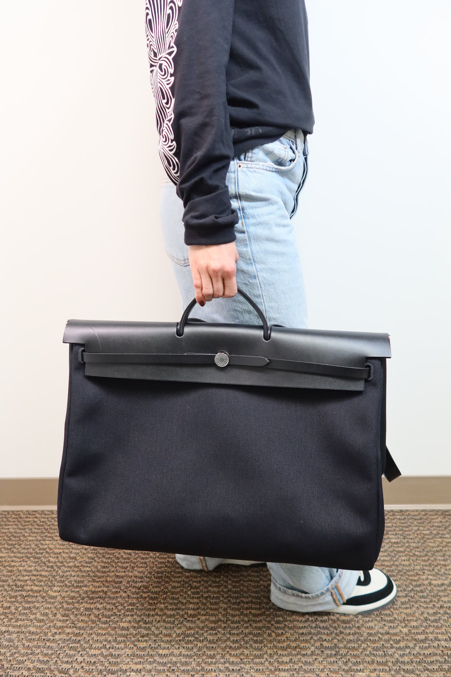 Hermès Black Vache Hunter and Toile Herbag Zip Cabine 50