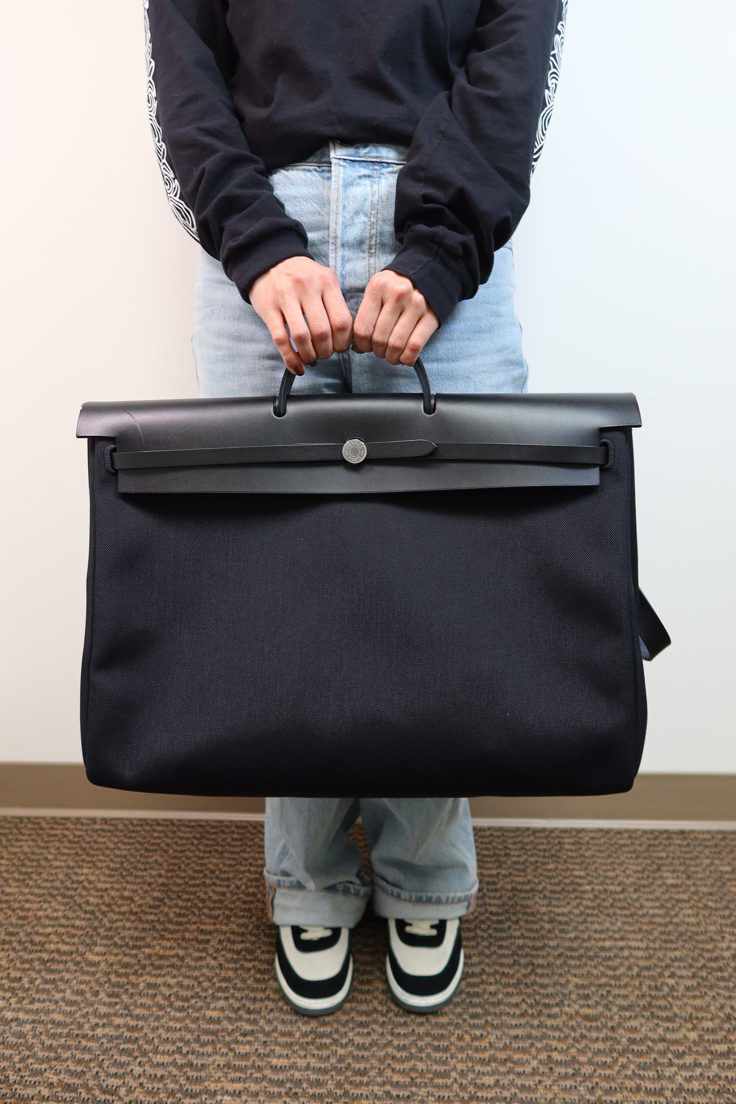 Hermès Black Vache Hunter and Toile Herbag Zip Cabine 50