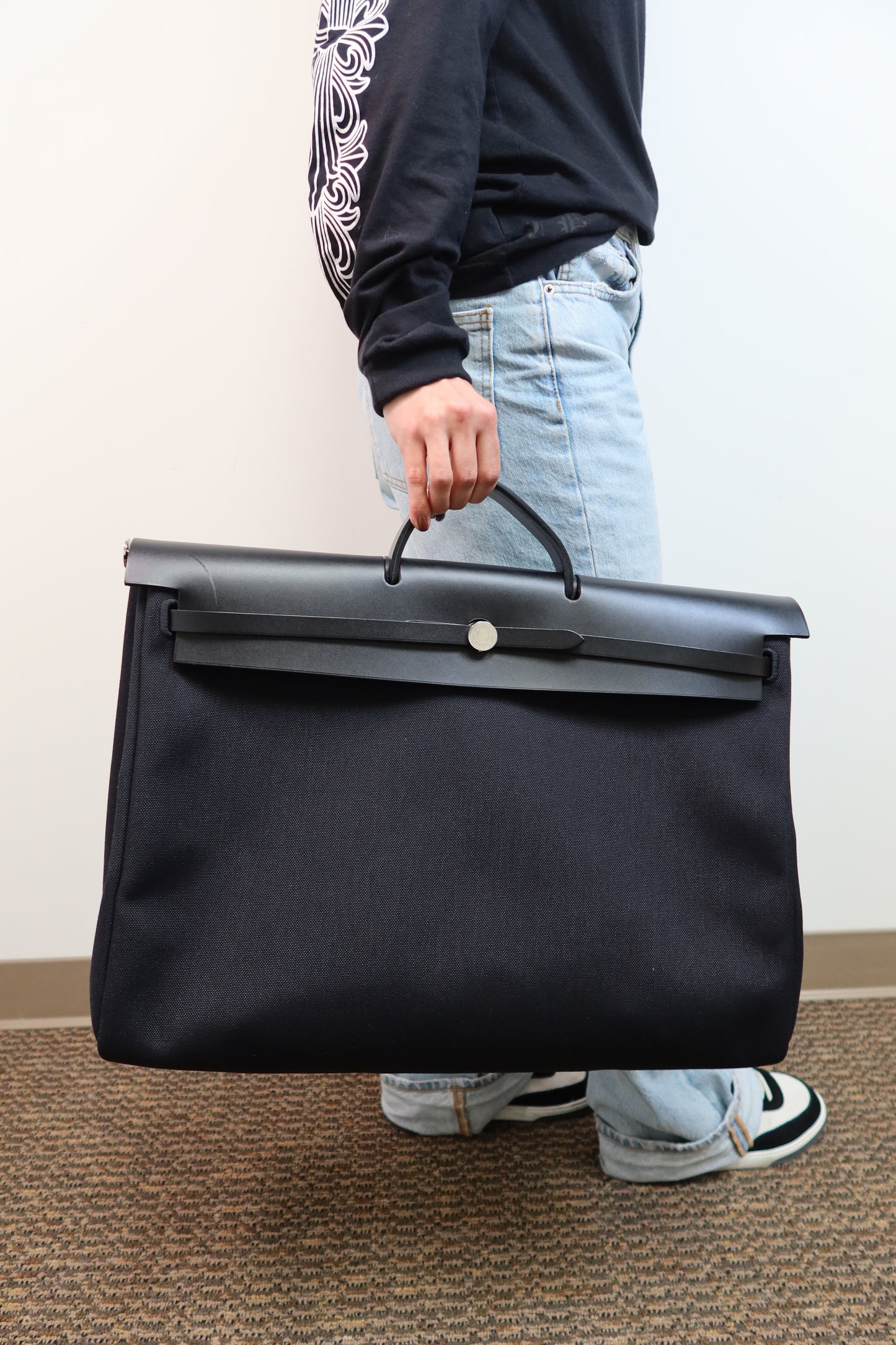 Hermès Black Vache Hunter and Toile Herbag Zip Cabine 50