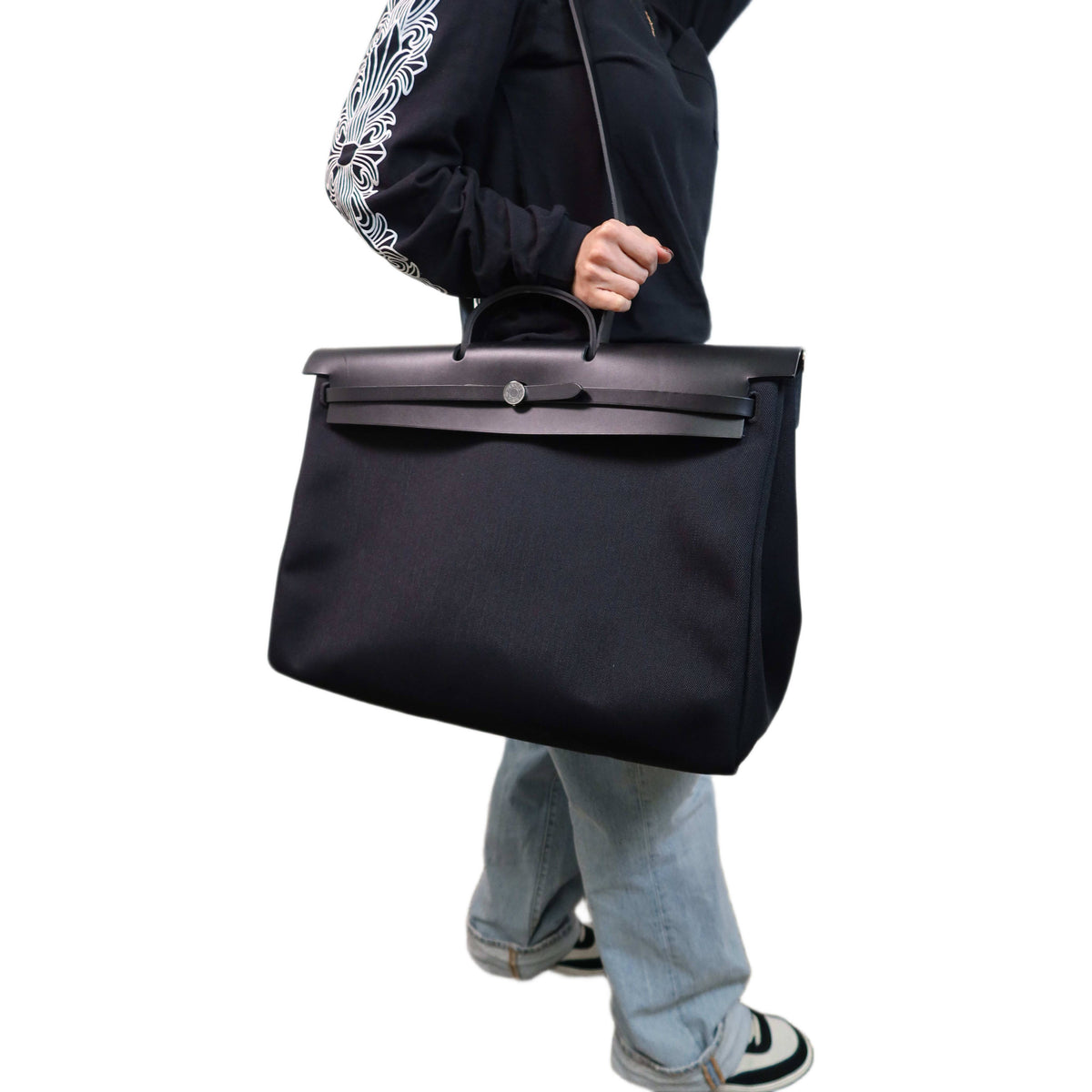 Hermès Black Vache Hunter and Toile Herbag Zip Cabine 50