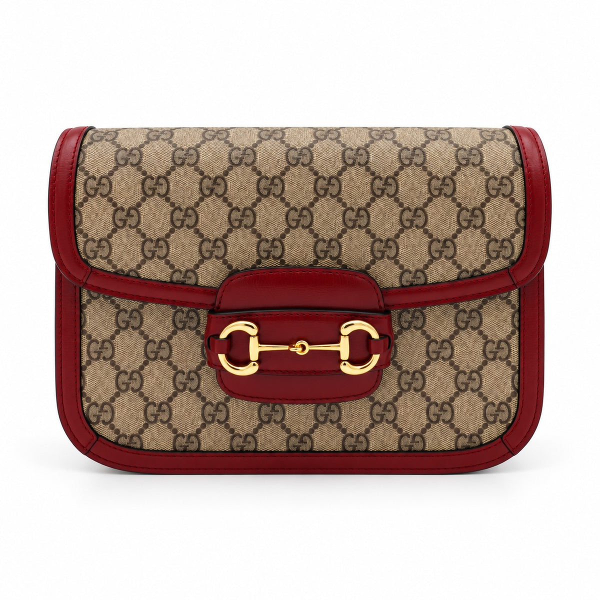 Gucci GG Supreme Canvas Horsebit 1955 Shoulder Bag Beige Red GHW