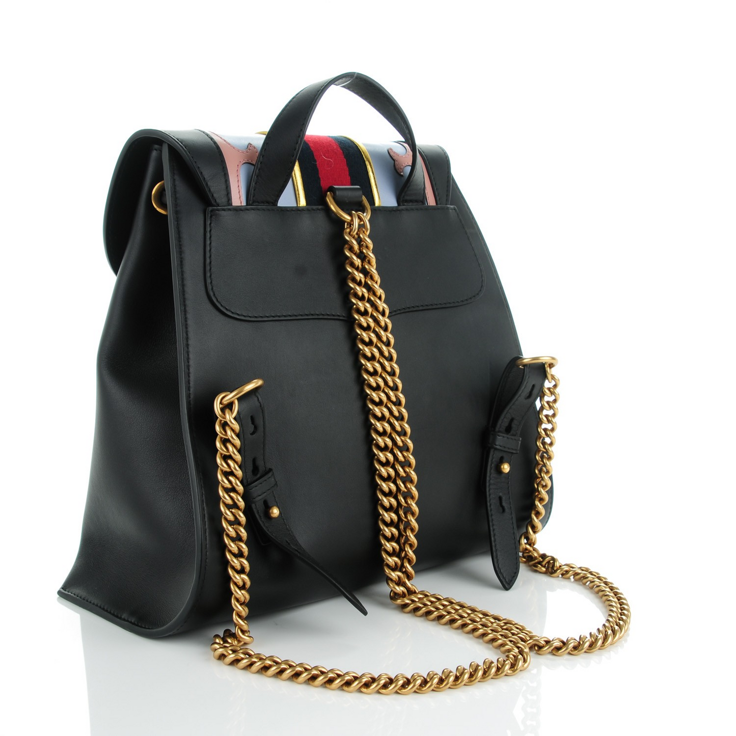 Gucci Calfskin Web GG Marmont Flap Chain Backpack Black
