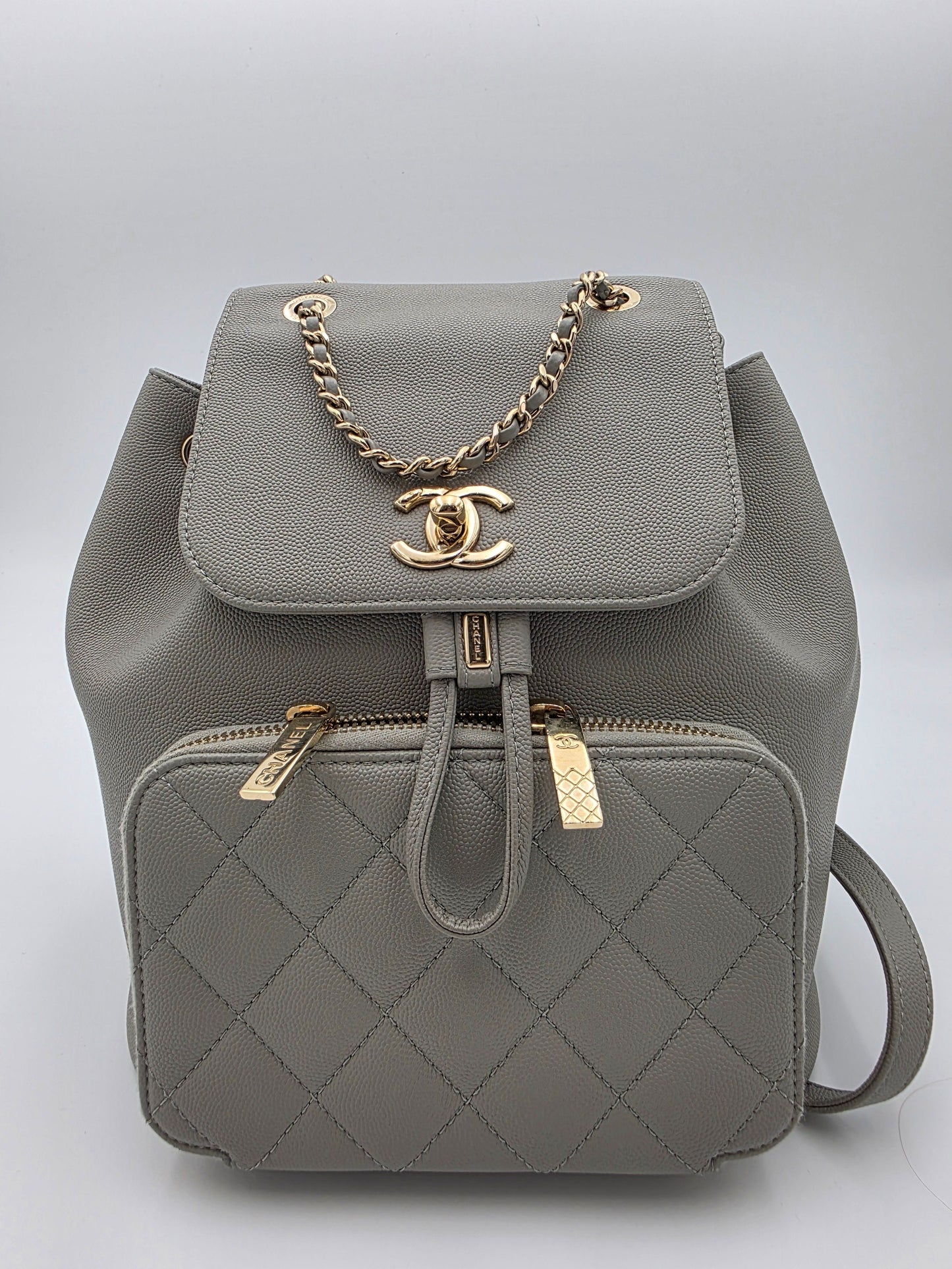 Chanel Caviar Quilted Business Affinity Backpack in Grey