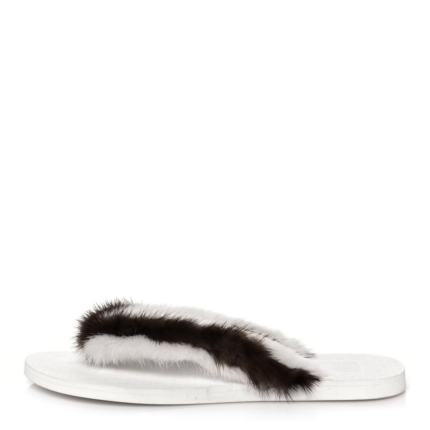 Valentino Garavani White and Brown Mink Flop Flops
