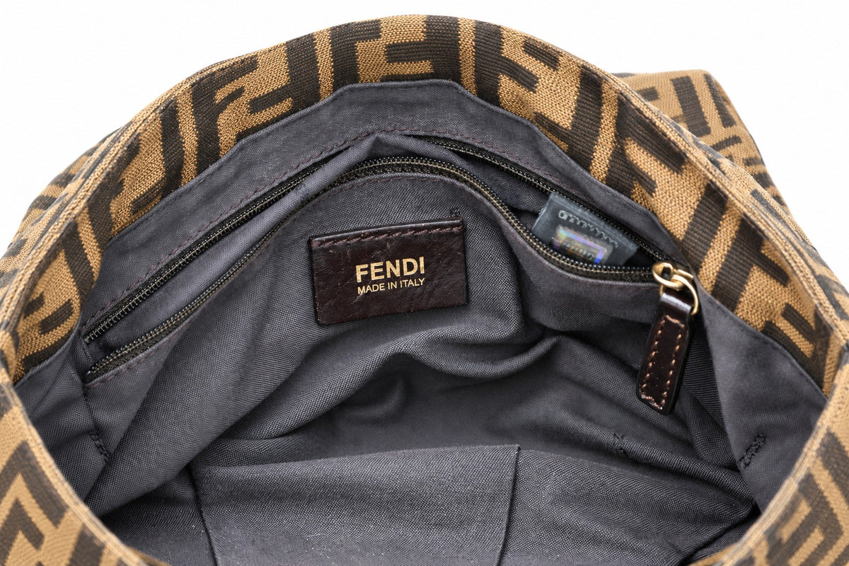 Fendi Tobacco Zucca Canvas and Patent Leather Mia Flap Shoulder Bag