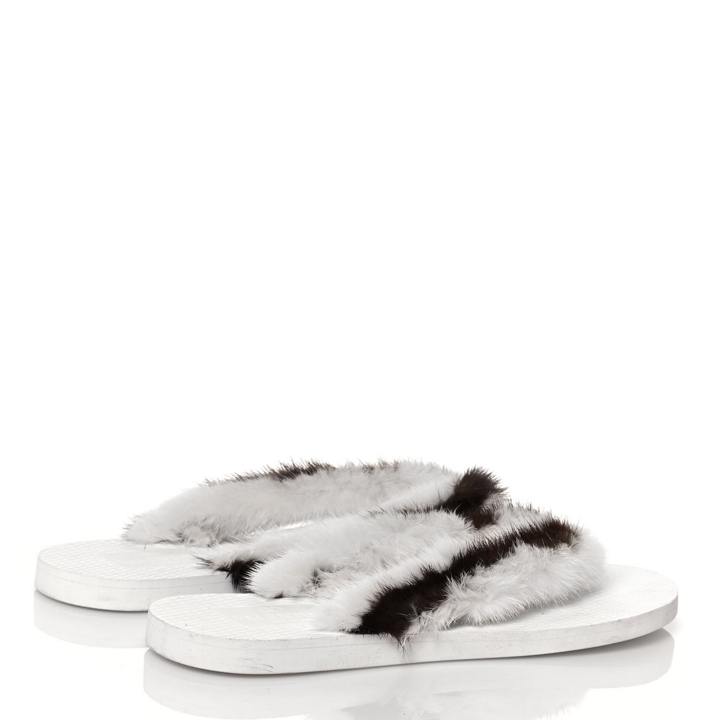 Valentino Garavani White and Brown Mink Flop Flops