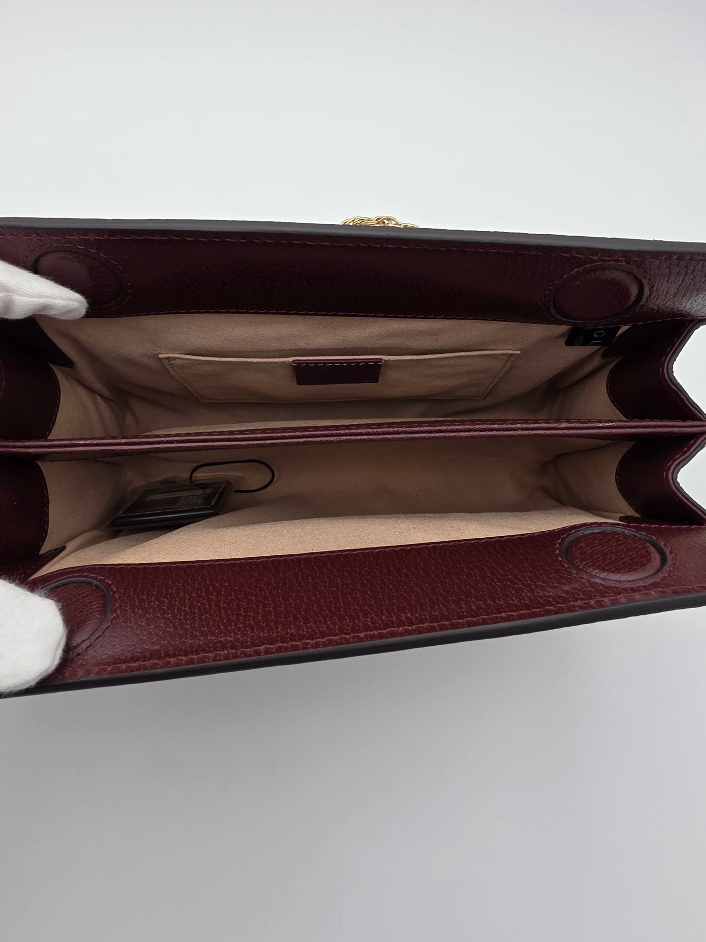 Gucci Ophidia GG Web Small Chain Shoulder Bag Calfskin Bordeaux