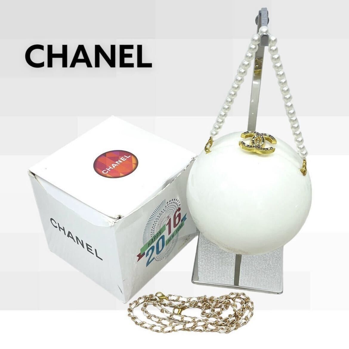 CHANEL VIP Limited Coco Mark Rhinestone 2-Way Chain Shoulder Pearl Hand Bag