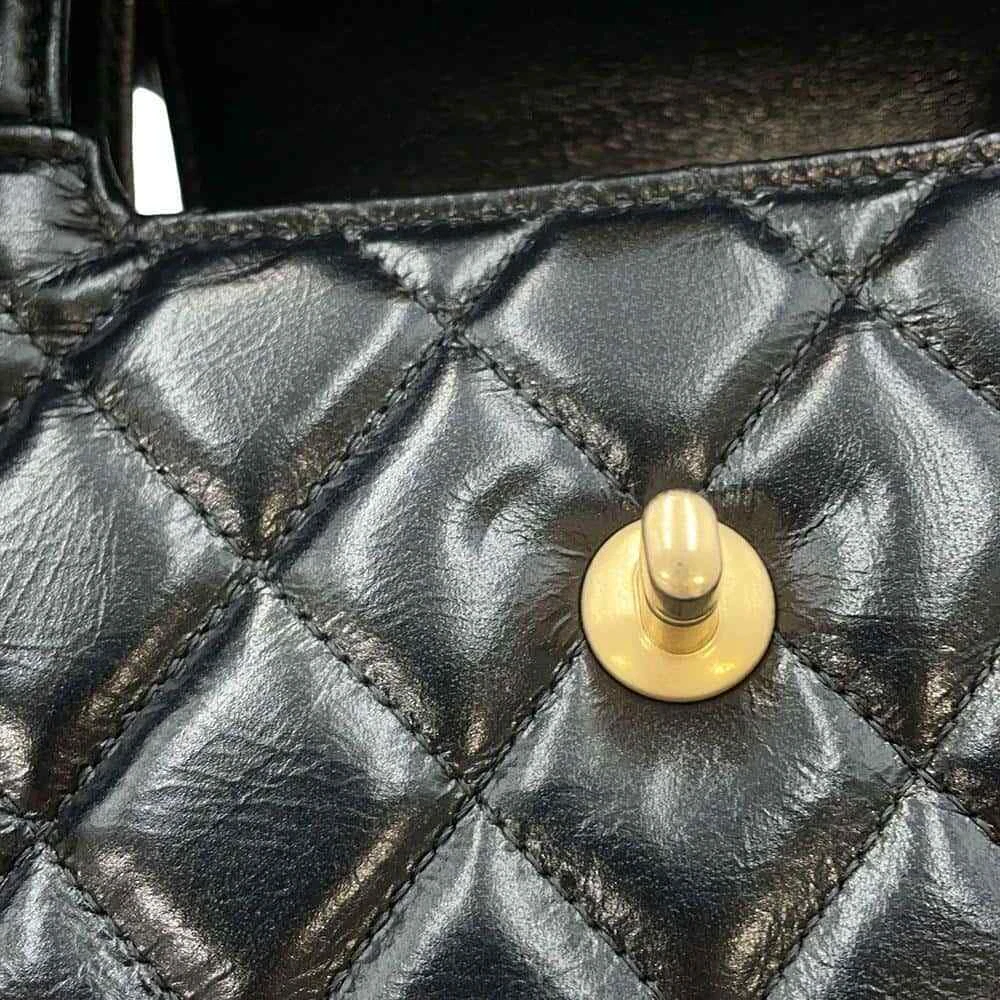 CHANEL Shopping Bag 2-Way Shoulder Bag Size Mini Shiny Calf Leather Black