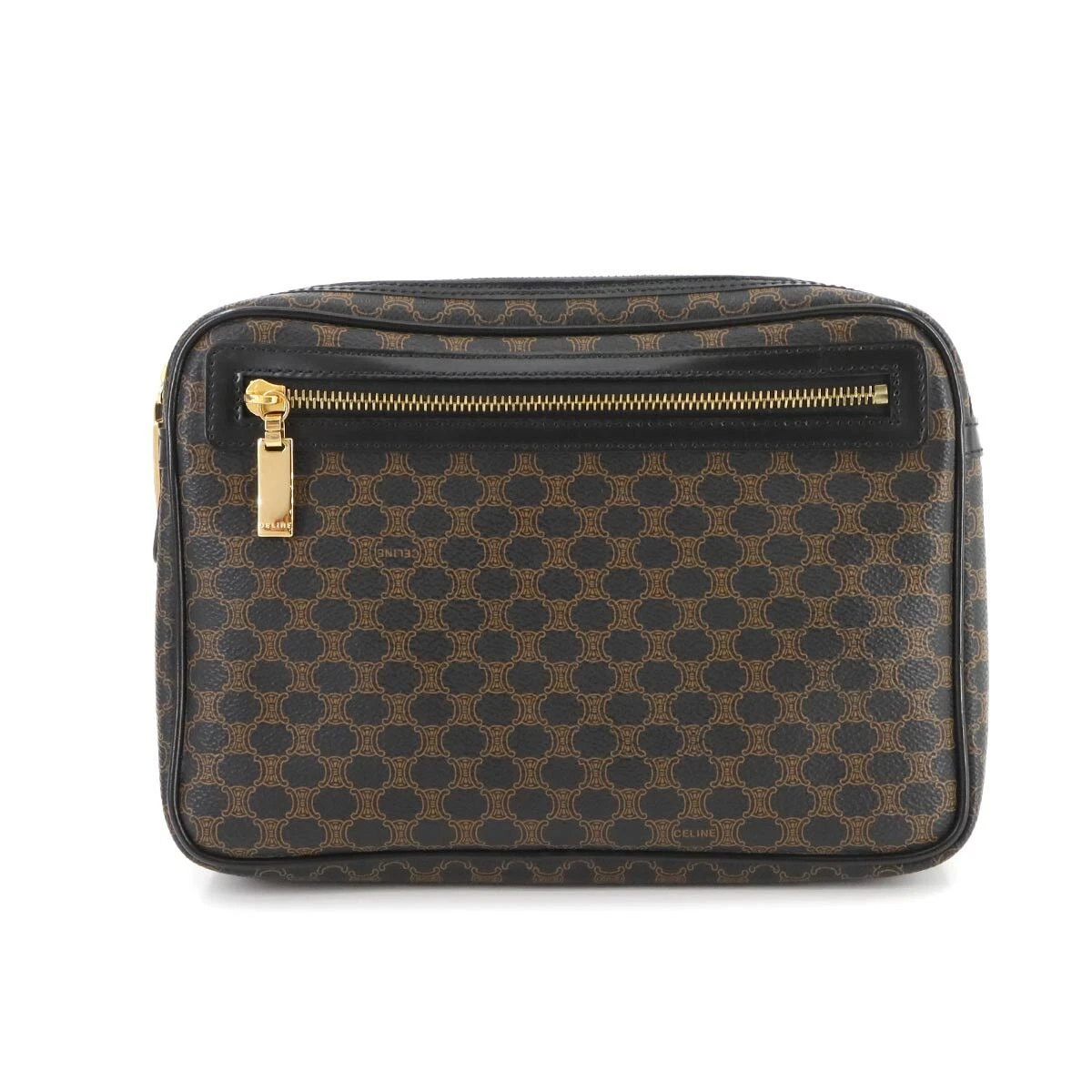 CELINE Macadam Clutch Bag Pouch Leather PVC Black Brown Vintage
