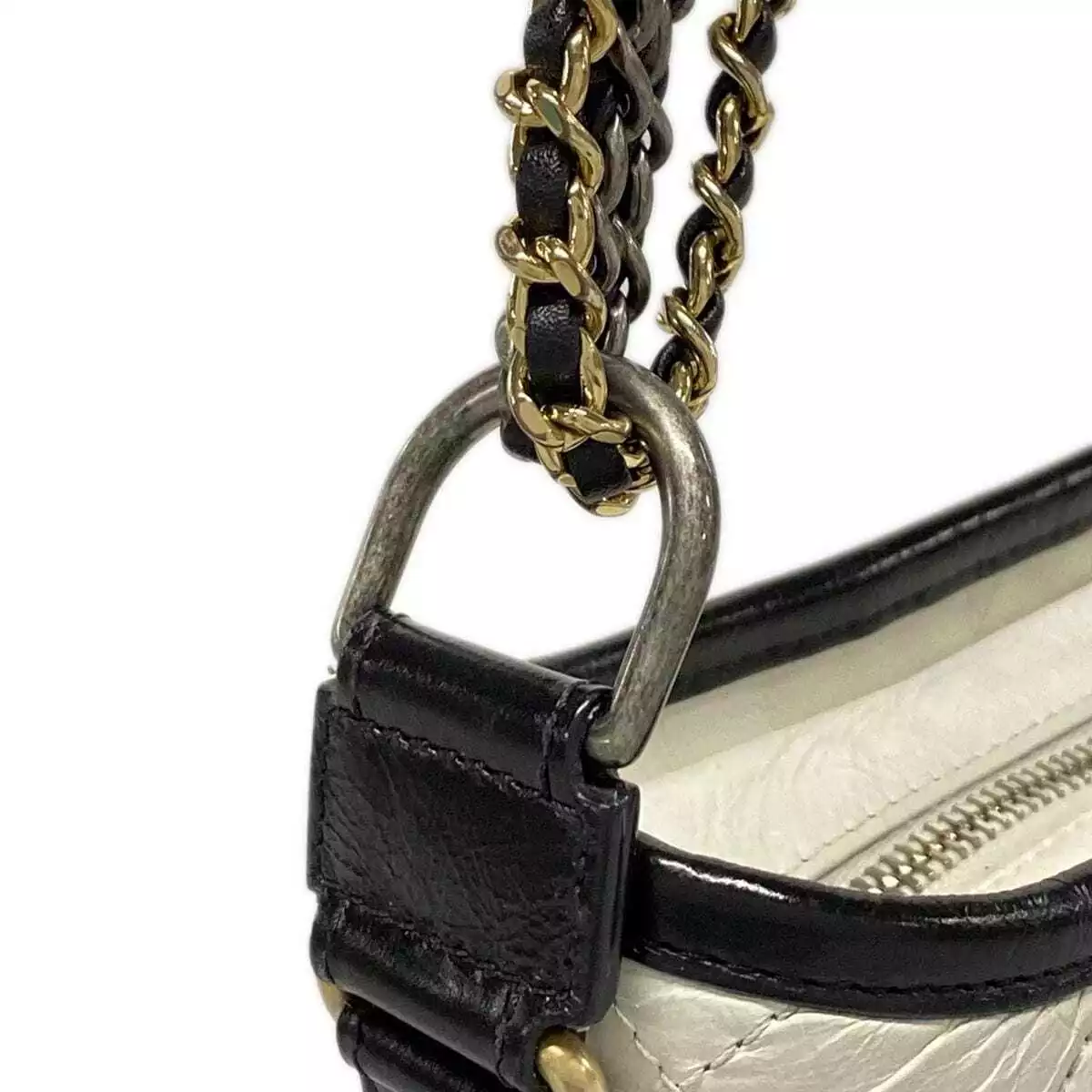 CHANEL Gabrielle de Chanel Small Hobo Bag White Black Aged Calfskin