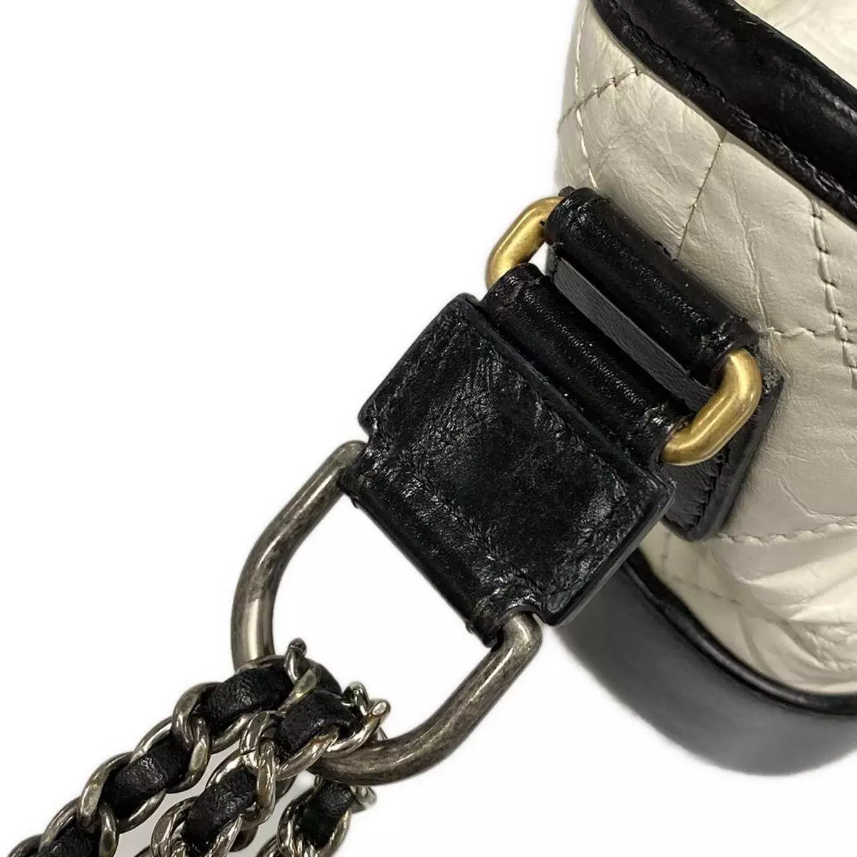 CHANEL Gabrielle de Chanel Small Hobo Bag White Black Aged Calfskin