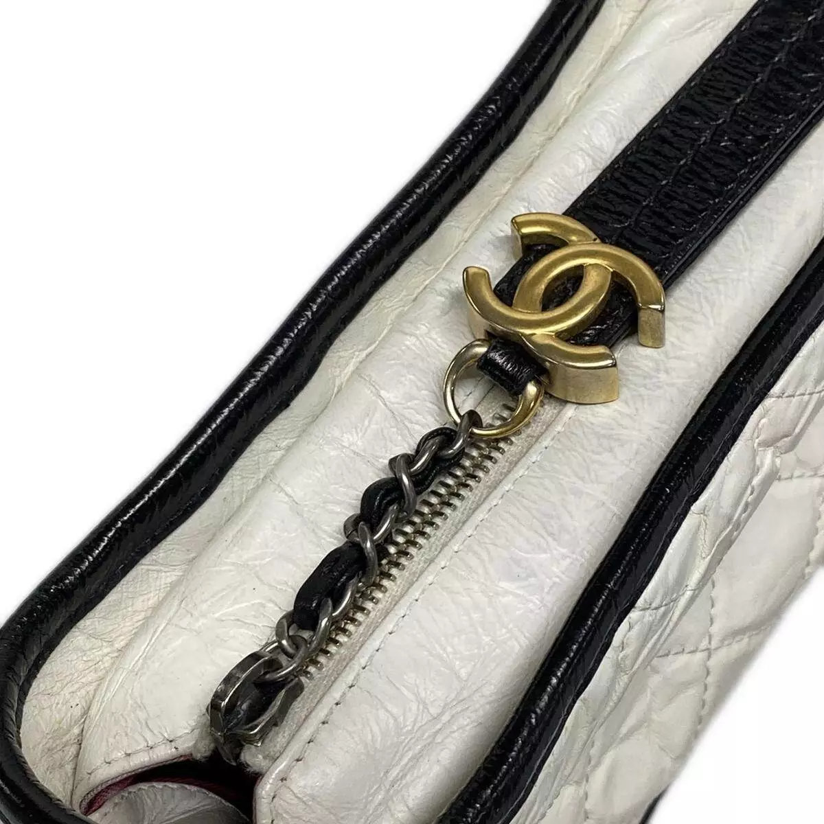 CHANEL Gabrielle de Chanel Small Hobo Bag White Black Aged Calfskin