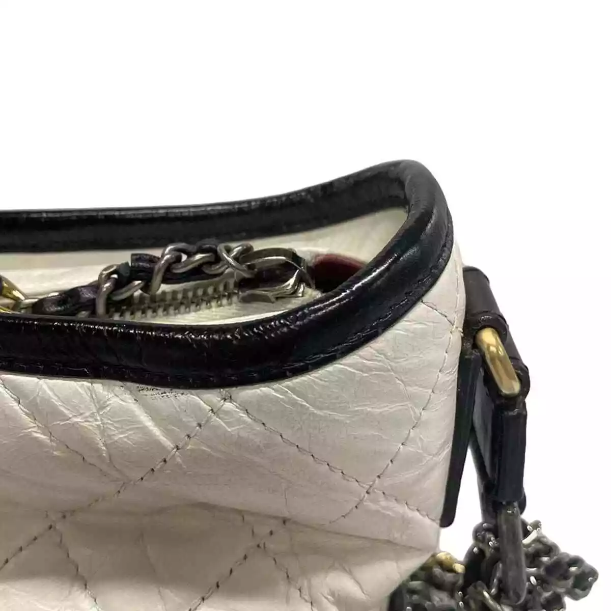 CHANEL Gabrielle de Chanel Small Hobo Bag White Black Aged Calfskin