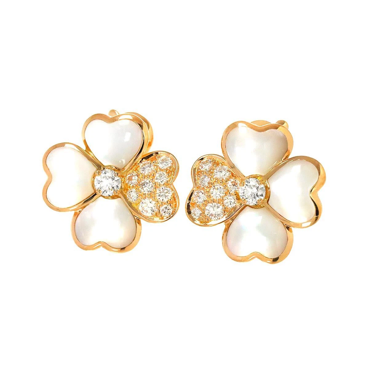 Van Cleef Arpels Cosmos Diamond Mother of Pearl SM Earrings Pierced 18K PG 750 90276174
