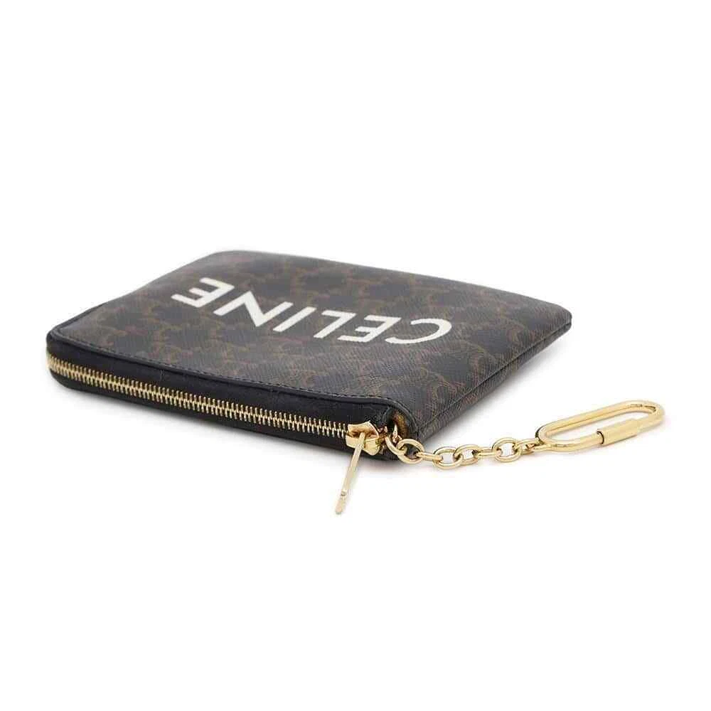 CELINE Triomphe Coin & Card Pouch PVC Coated Canvas Black