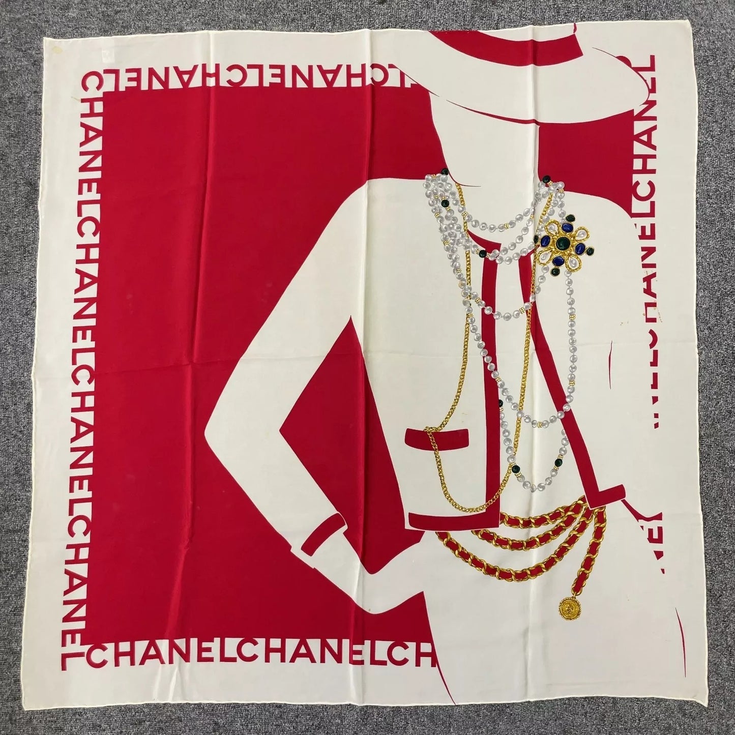 CHANEL Mademoiselle silhouette Silk Scarf W/Paper Case
