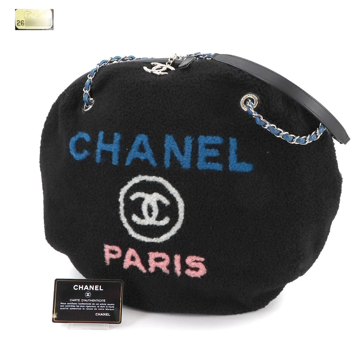 CHANEL Deauville Round Chain Shoulder Bag Shearling Black A57972