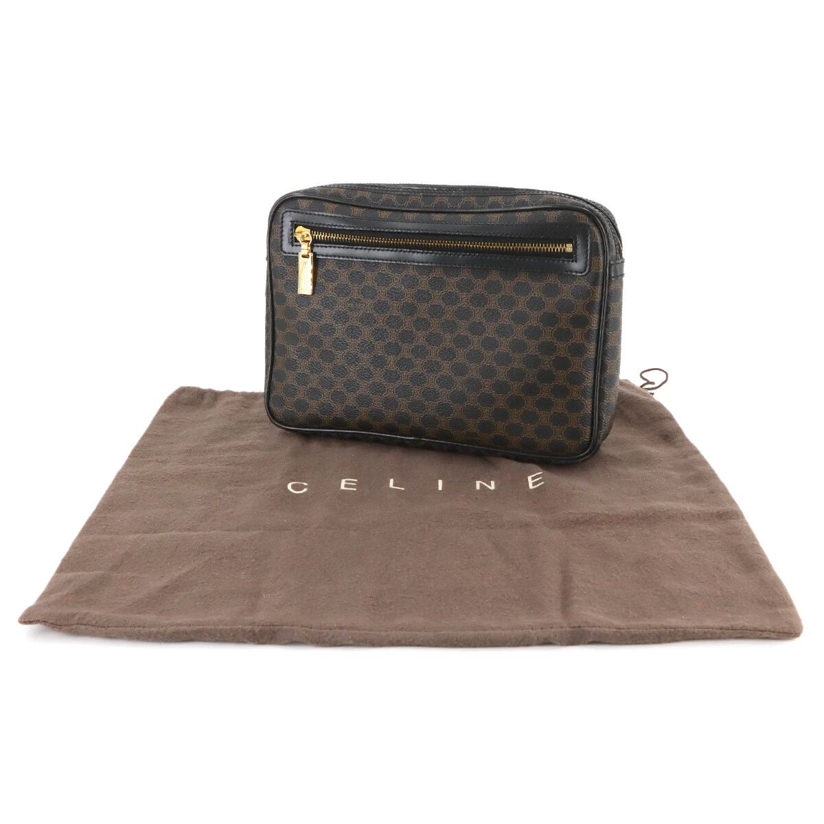 CELINE Macadam Clutch Bag Pouch Leather PVC Black Brown Vintage