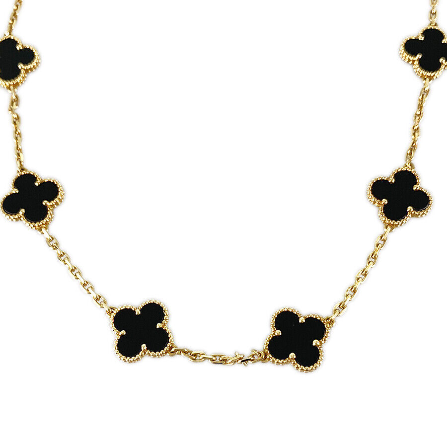 Van Cleef & Arpels Vintage Alhambra Yellow Gold Onyx Necklace